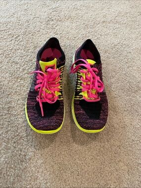 Nike Free RN Flyknit Sneakers - Pink & Neon Yellow